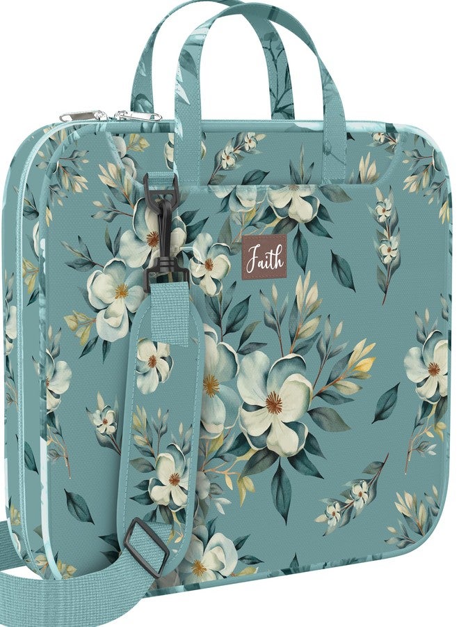 DEHITE Bible Cover Case for Women - Green Floral Carrying Case - Tote Bags Extra Large - Book Size 11.4 x 8.85 x 1.9 in - Pen Slot - Zippered Pocket - Shoulder Strap - Premium Fabric - Christian Gift - Image 1